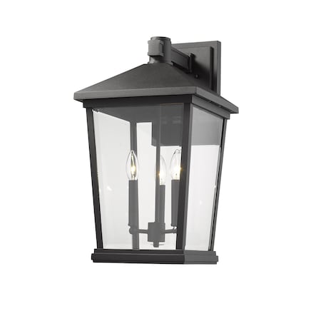 Z-Lite Beacon 3 Light Outdoor Wall Sconce, Black & Clear Beveled 568XL-BK